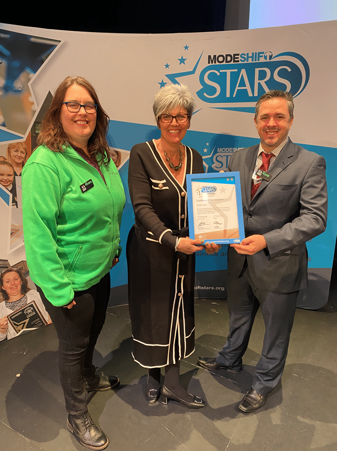 Image: Rushden Lakes' Centre Manager Donna French receiving the Modeshift bronze accreditation. 